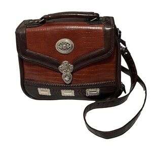Messenger Leather Gladstone Style Bag, Sienna & Expresso Brown